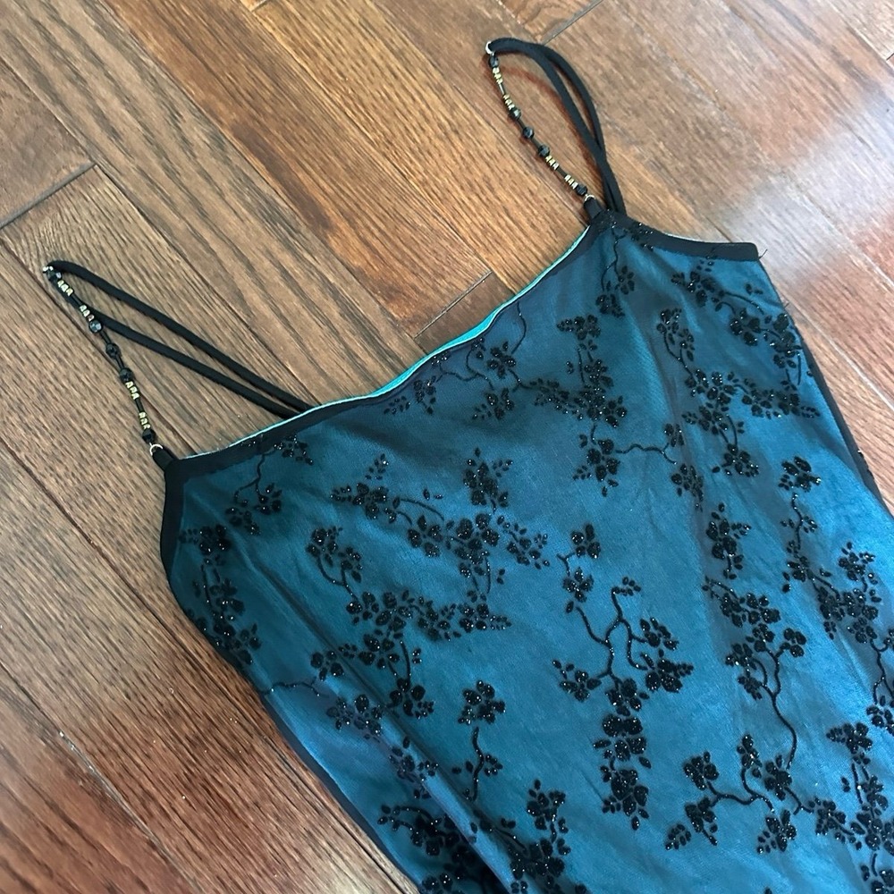 Sabora USA Vintage Y2K Gothic Mesh Glitter Black Blue Maxi Dress - Picture 5 of 11